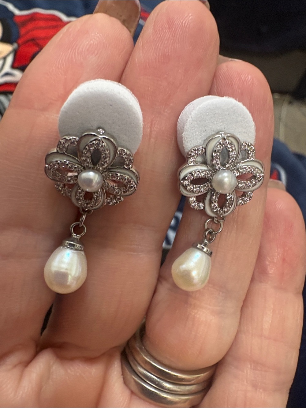 Sterling Silver Cultured Pearl Flower Earrings